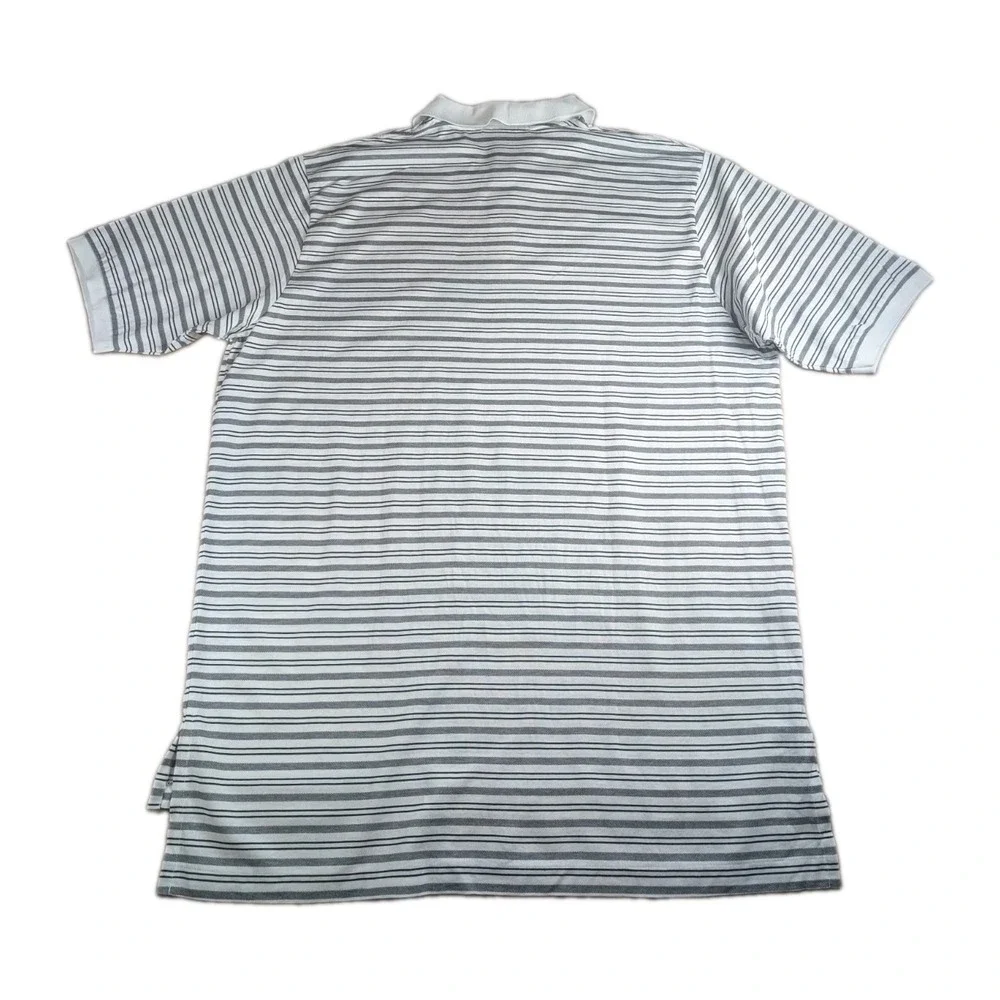 Polo Golf Ralph Lauren Men's XL White Gray Striped Pima Cotton Golf Polo Shirt